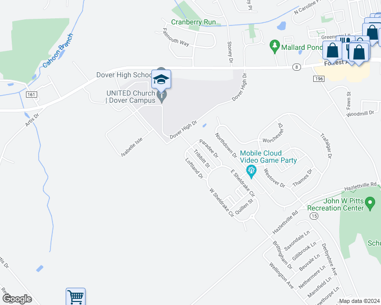 map of restaurants, bars, coffee shops, grocery stores, and more near 400 Tribbitt in Dover