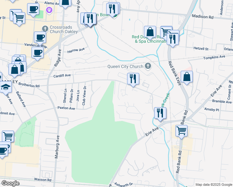 map of restaurants, bars, coffee shops, grocery stores, and more near 4143 Allendale Drive in Cincinnati