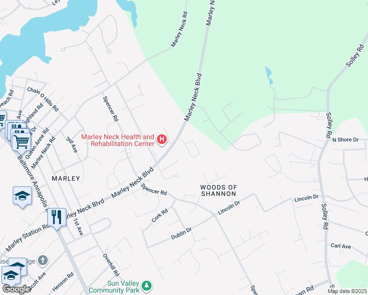map of restaurants, bars, coffee shops, grocery stores, and more near 7518 Stonehouse Run Drive in Glen Burnie