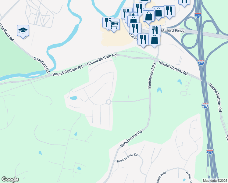 map of restaurants, bars, coffee shops, grocery stores, and more near 5228 Terrace Ridge Drive in Milford