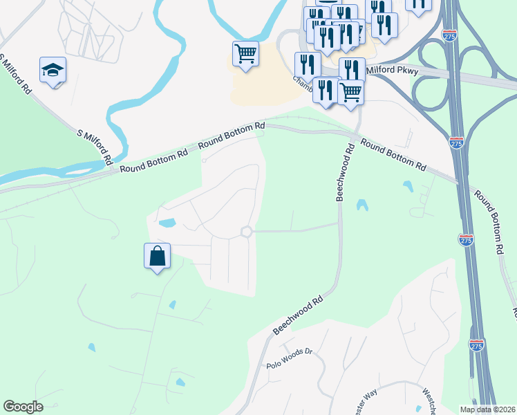 map of restaurants, bars, coffee shops, grocery stores, and more near 5228 Terrace Ridge Drive in Milford