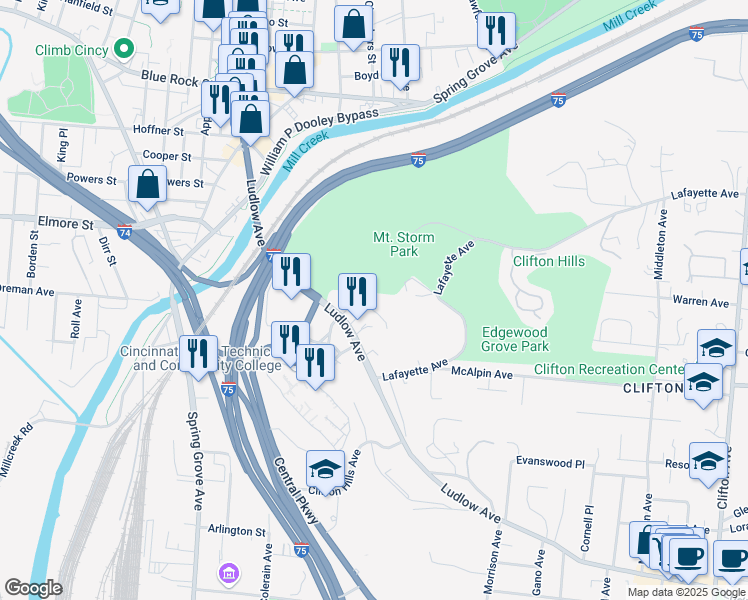map of restaurants, bars, coffee shops, grocery stores, and more near 854 Rue De La Paix in Cincinnati