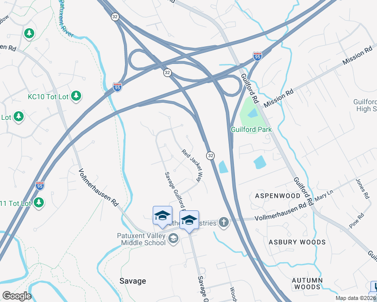 map of restaurants, bars, coffee shops, grocery stores, and more near 8001 Camerado Court in Jessup