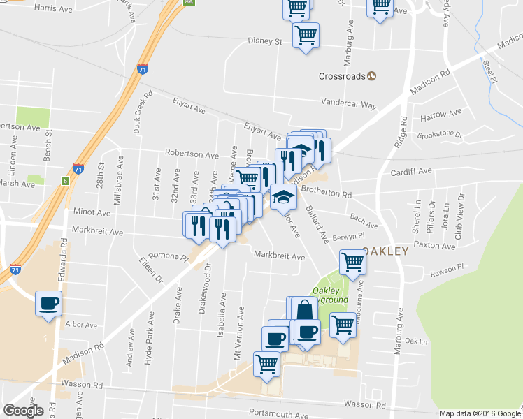 map of restaurants, bars, coffee shops, grocery stores, and more near in Cincinnati