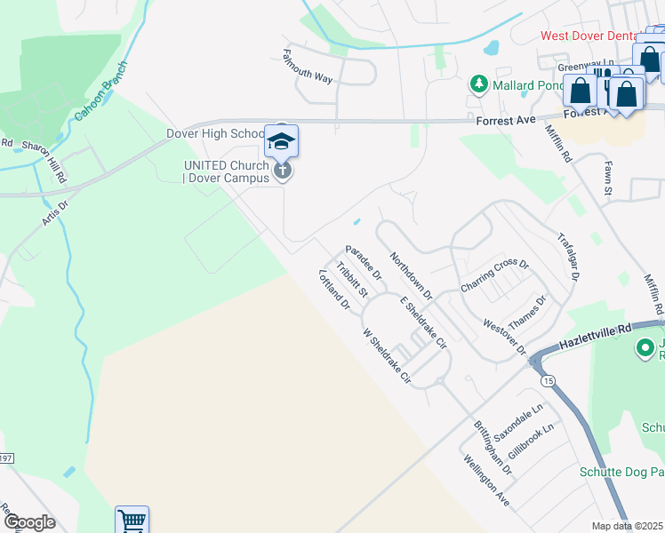 map of restaurants, bars, coffee shops, grocery stores, and more near 400 Tribbitt in Dover