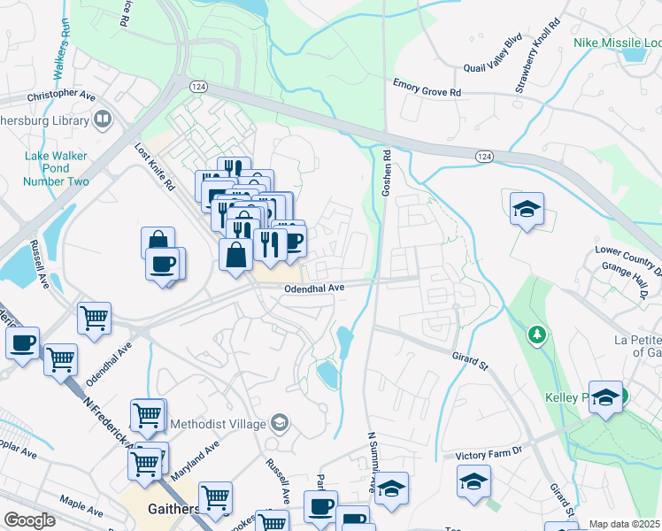map of restaurants, bars, coffee shops, grocery stores, and more near 9419 Royal Bonnet Terrace in Gaithersburg