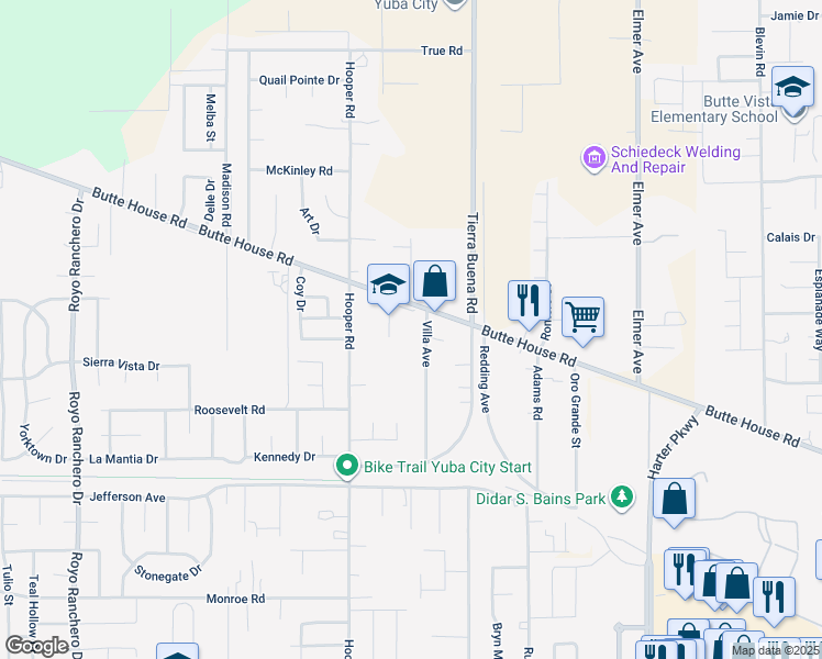 map of restaurants, bars, coffee shops, grocery stores, and more near 1794 Villa Avenue in Yuba City