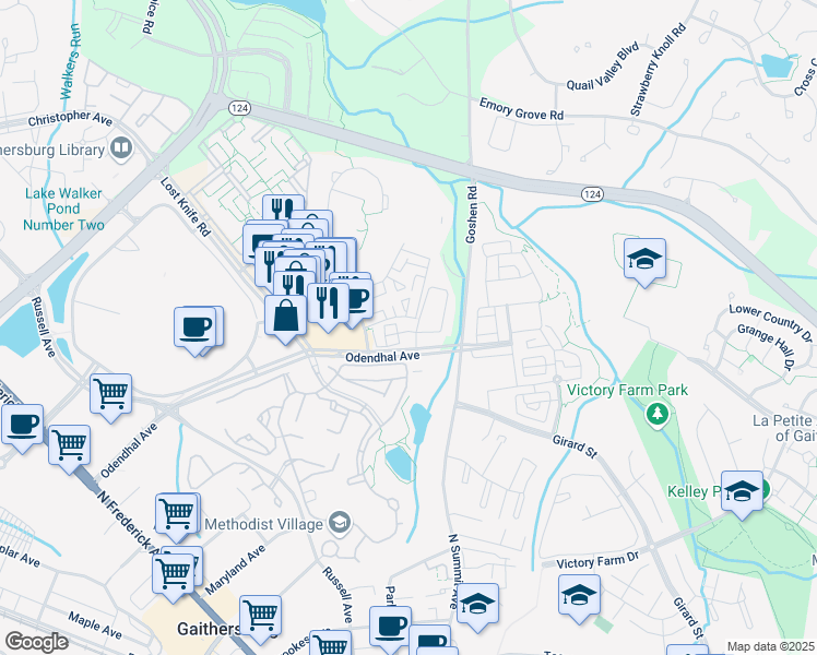 map of restaurants, bars, coffee shops, grocery stores, and more near 9411 Royal Bonnet Terrace in Gaithersburg