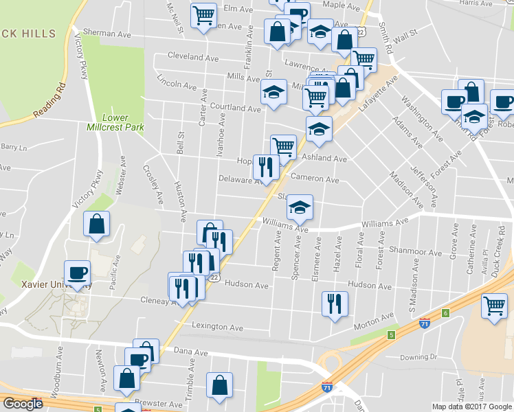 map of restaurants, bars, coffee shops, grocery stores, and more near 4019 Montgomery Road in Cincinnati