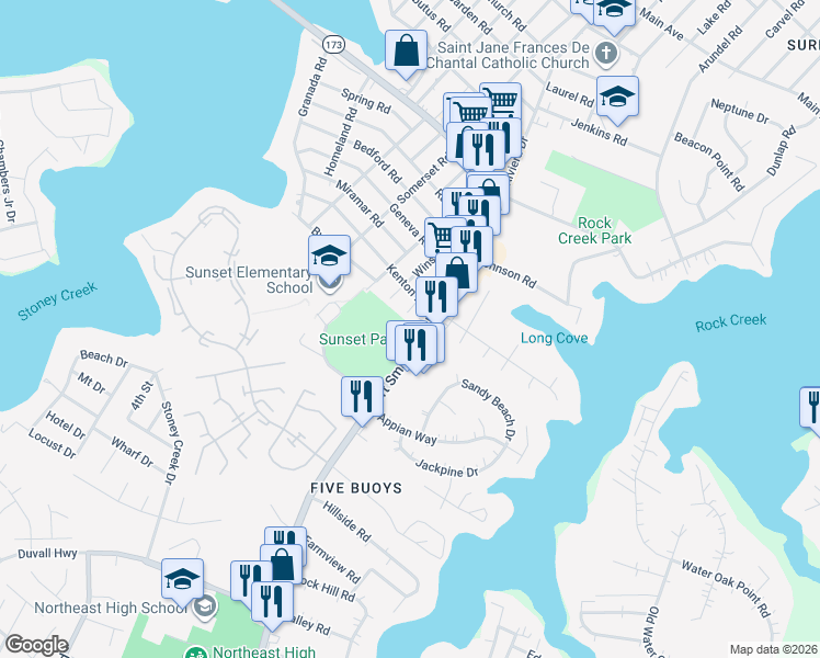 map of restaurants, bars, coffee shops, grocery stores, and more near 8562 Fort Smallwood Rd in Riviera Beach