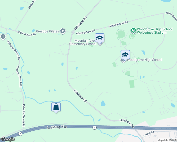 map of restaurants, bars, coffee shops, grocery stores, and more near 16764 Hillsboro Road in Purcellville