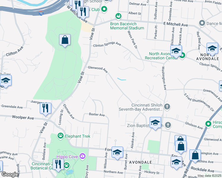 map of restaurants, bars, coffee shops, grocery stores, and more near 141 Glenridge Place in Cincinnati