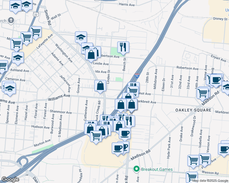 map of restaurants, bars, coffee shops, grocery stores, and more near 2635 Melrose Avenue in Cincinnati