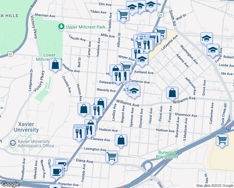 map of restaurants, bars, coffee shops, grocery stores, and more near 4019 Montgomery Road in Cincinnati