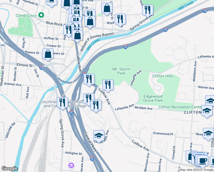 map of restaurants, bars, coffee shops, grocery stores, and more near 854 Rue De La Paix in Cincinnati