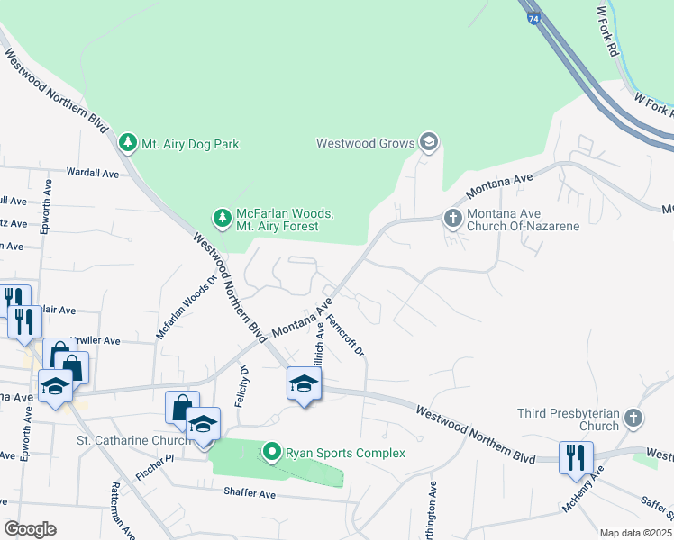 map of restaurants, bars, coffee shops, grocery stores, and more near in Cincinnati