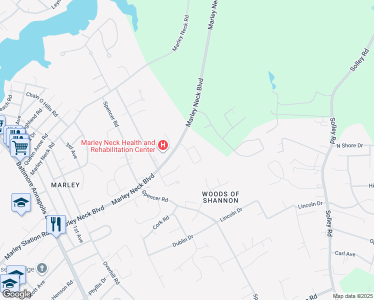 map of restaurants, bars, coffee shops, grocery stores, and more near 502 Walters Place in Glen Burnie