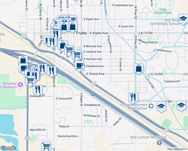 map of restaurants, bars, coffee shops, grocery stores, and more near 616 East Grand Avenue in Fruita