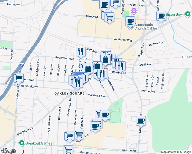 map of restaurants, bars, coffee shops, grocery stores, and more near 3111 Madison Road in Cincinnati