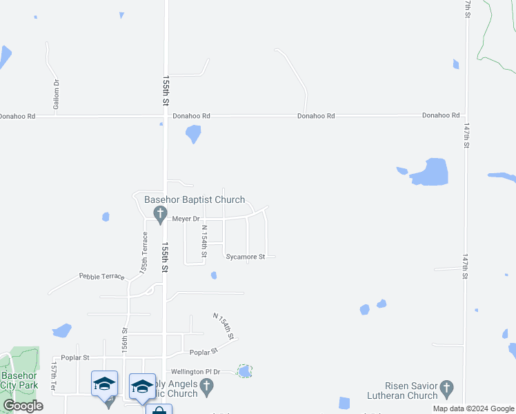 map of restaurants, bars, coffee shops, grocery stores, and more near 15232 Meyer Drive in Basehor