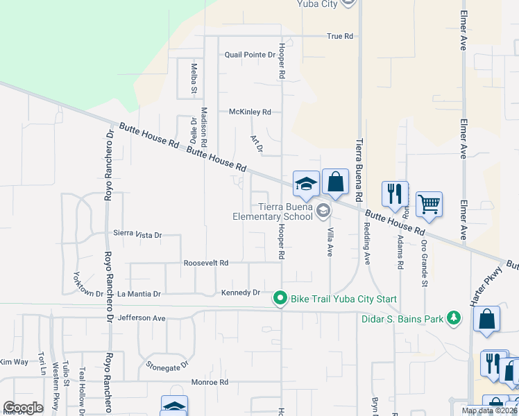 map of restaurants, bars, coffee shops, grocery stores, and more near 2793 Coy Drive in Yuba City