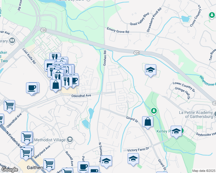 map of restaurants, bars, coffee shops, grocery stores, and more near 567 Pelican Avenue in Gaithersburg