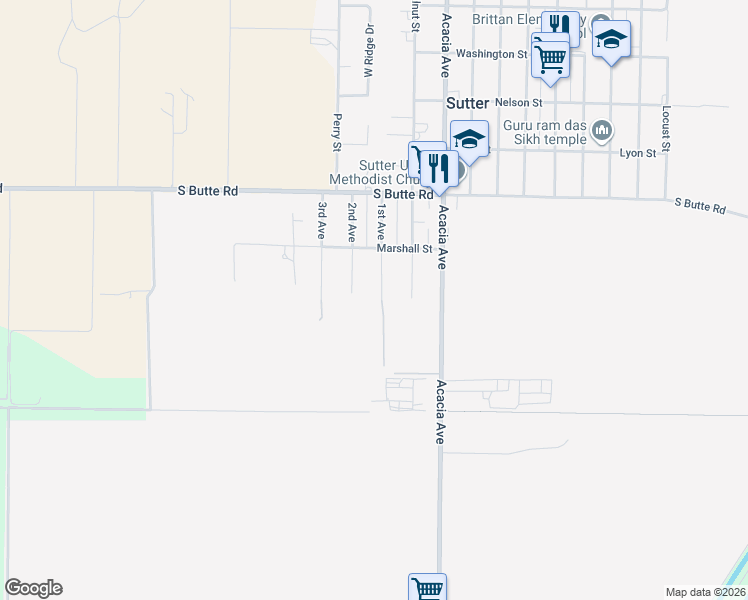 map of restaurants, bars, coffee shops, grocery stores, and more near 1812 1st Avenue in Sutter