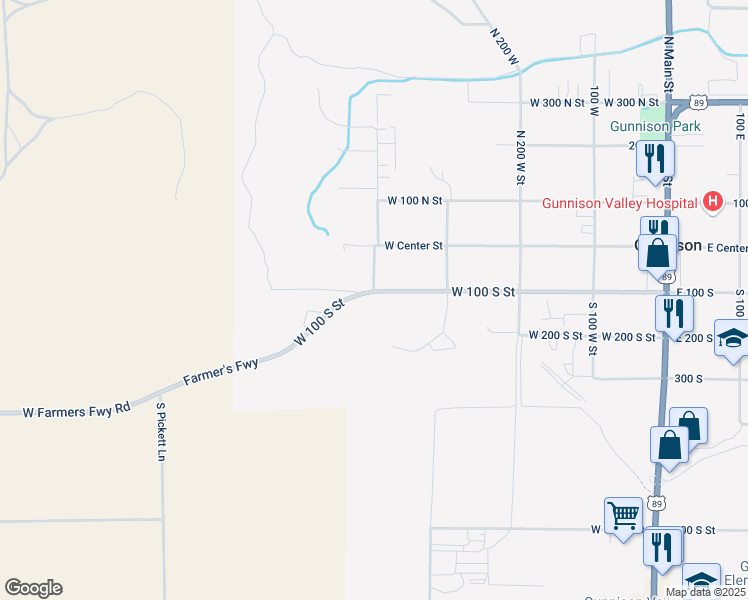 map of restaurants, bars, coffee shops, grocery stores, and more near 415 West 100 South Street in Gunnison