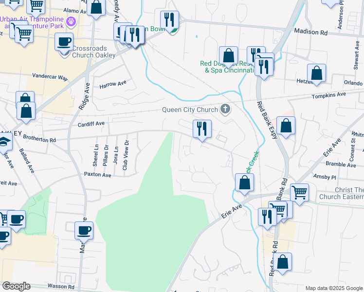 map of restaurants, bars, coffee shops, grocery stores, and more near 4023 Leesburg Lane in Cincinnati