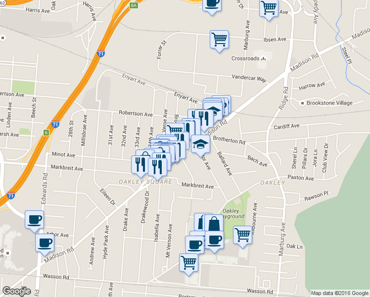 map of restaurants, bars, coffee shops, grocery stores, and more near in Cincinnati