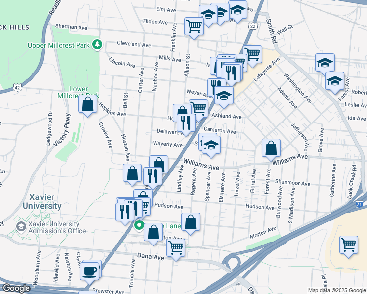 map of restaurants, bars, coffee shops, grocery stores, and more near 4019 Montgomery Road in Cincinnati
