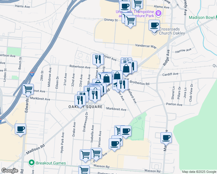 map of restaurants, bars, coffee shops, grocery stores, and more near in Cincinnati