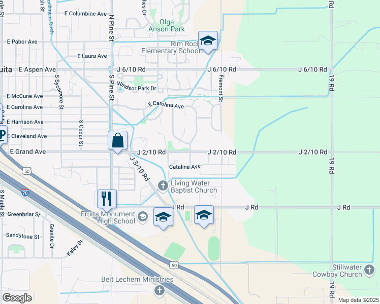 map of restaurants, bars, coffee shops, grocery stores, and more near 620 Park Street in Fruita