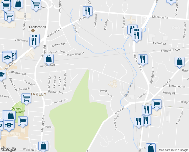 map of restaurants, bars, coffee shops, grocery stores, and more near 4023 Leesburg Lane in Cincinnati