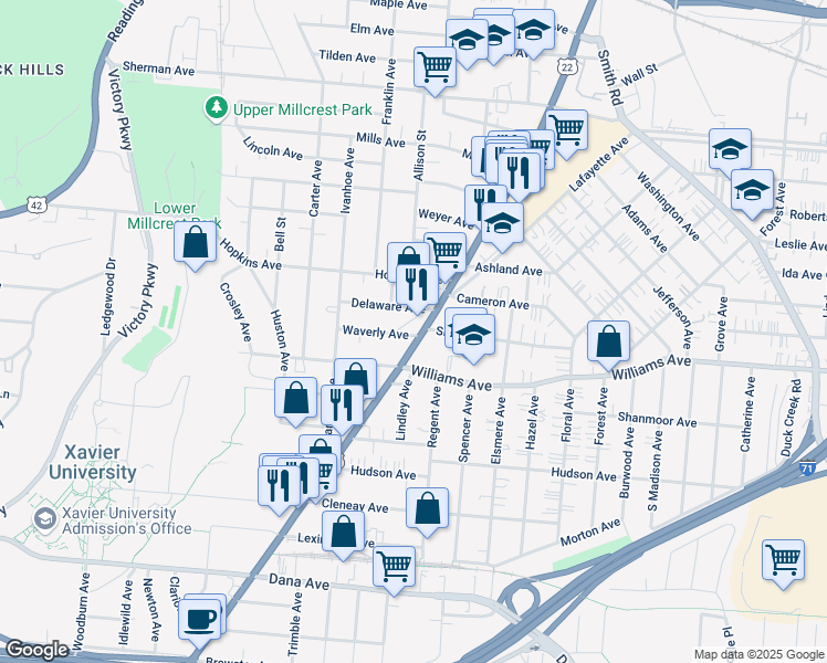 map of restaurants, bars, coffee shops, grocery stores, and more near 4019 Montgomery Road in Cincinnati