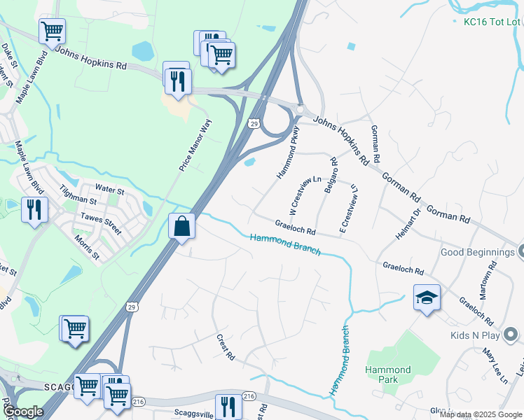 map of restaurants, bars, coffee shops, grocery stores, and more near 7937 Hammond Parkway in Laurel