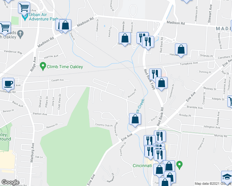 map of restaurants, bars, coffee shops, grocery stores, and more near in Cincinnati