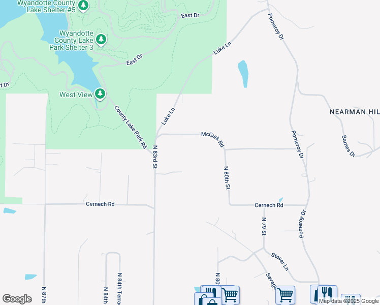 map of restaurants, bars, coffee shops, grocery stores, and more near 3707 North 83rd Street in Kansas City