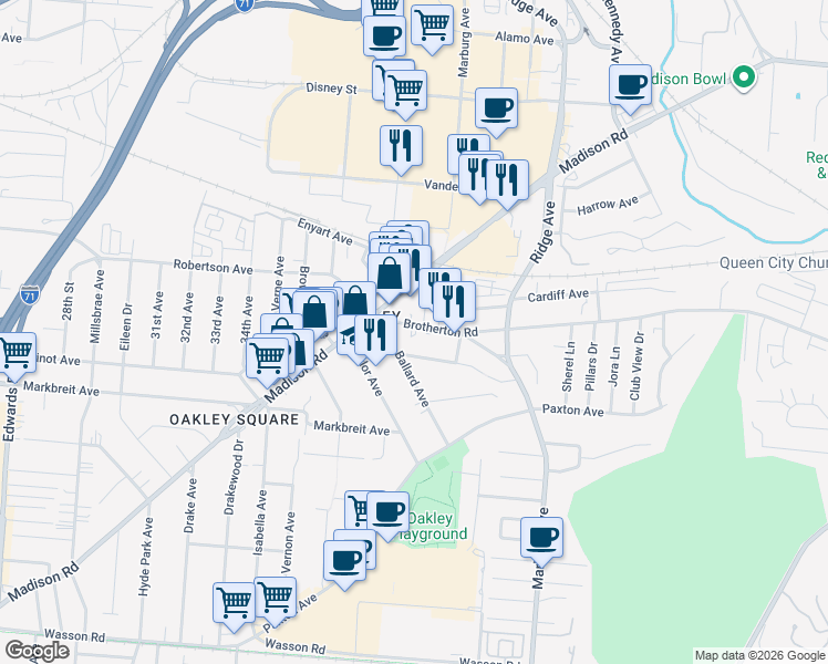 map of restaurants, bars, coffee shops, grocery stores, and more near 4415 Marburg Avenue in Cincinnati