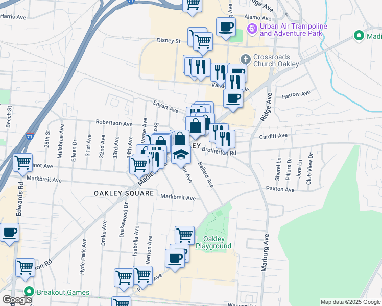 map of restaurants, bars, coffee shops, grocery stores, and more near 3201 Madison Road in Cincinnati