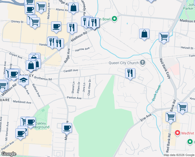 map of restaurants, bars, coffee shops, grocery stores, and more near 3546 Brotherton Road in Cincinnati
