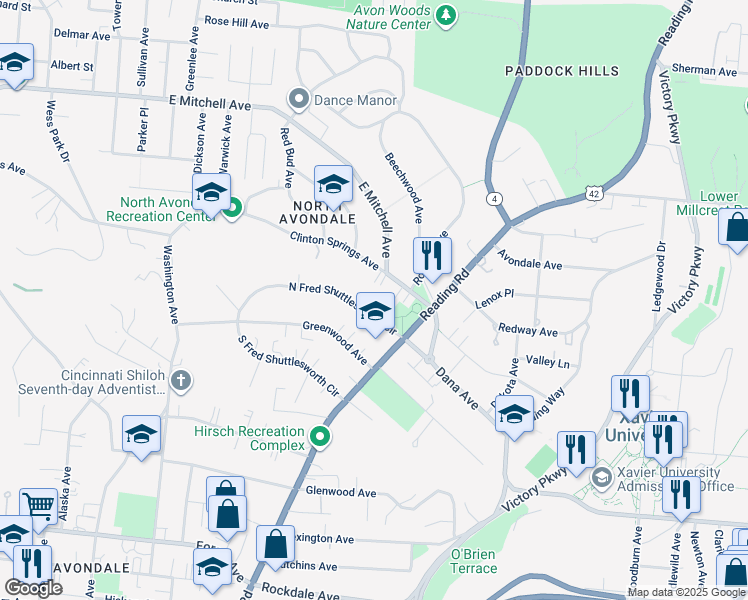 map of restaurants, bars, coffee shops, grocery stores, and more near in Cincinnati