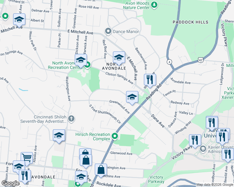 map of restaurants, bars, coffee shops, grocery stores, and more near 760 North Fred Shuttlesworth Circle in Cincinnati
