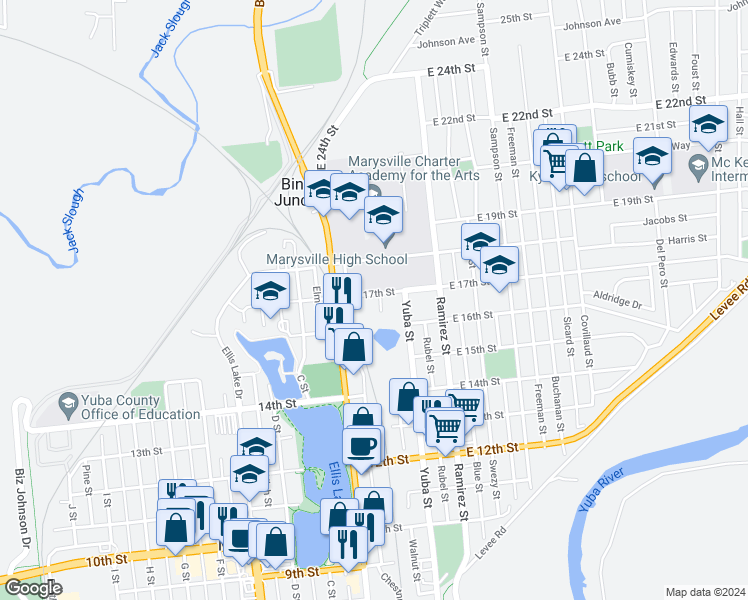 map of restaurants, bars, coffee shops, grocery stores, and more near 1630 East Lake Court in Marysville