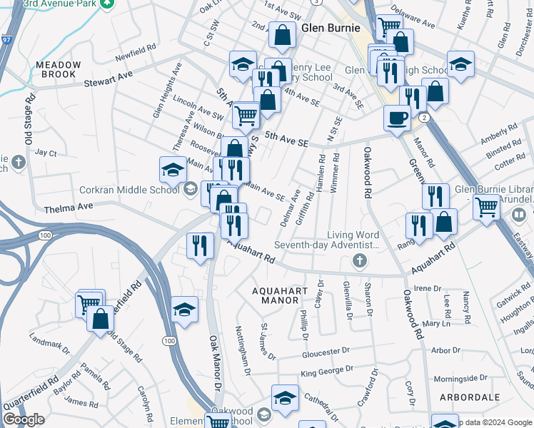 map of restaurants, bars, coffee shops, grocery stores, and more near 747 Heather Stone Loop in Glen Burnie