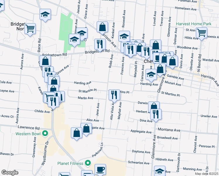 map of restaurants, bars, coffee shops, grocery stores, and more near in Cheviot