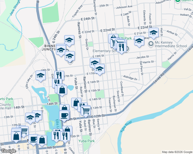 map of restaurants, bars, coffee shops, grocery stores, and more near 1608 Sampson Street in Marysville