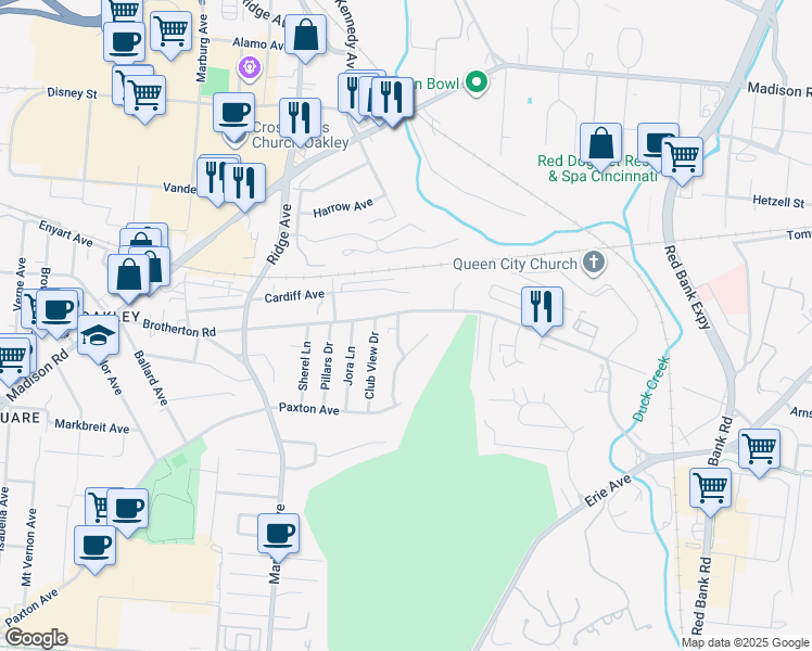 map of restaurants, bars, coffee shops, grocery stores, and more near 3546 Brotherton Road in Cincinnati