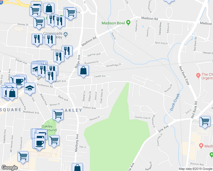 map of restaurants, bars, coffee shops, grocery stores, and more near 3546 Brotherton Road in Cincinnati