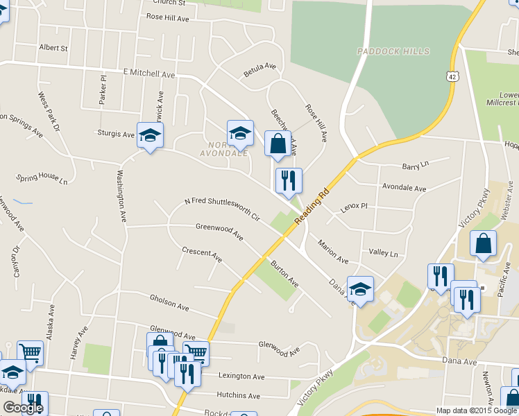 map of restaurants, bars, coffee shops, grocery stores, and more near in Cincinnati